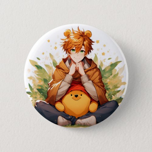 Winnie the Pooh Anime Guy V8 Pin Button
