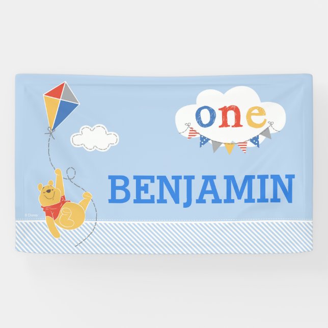 Winnie the Pooh | Baby Boy Kite - First Birthday Banner (Horizontal)