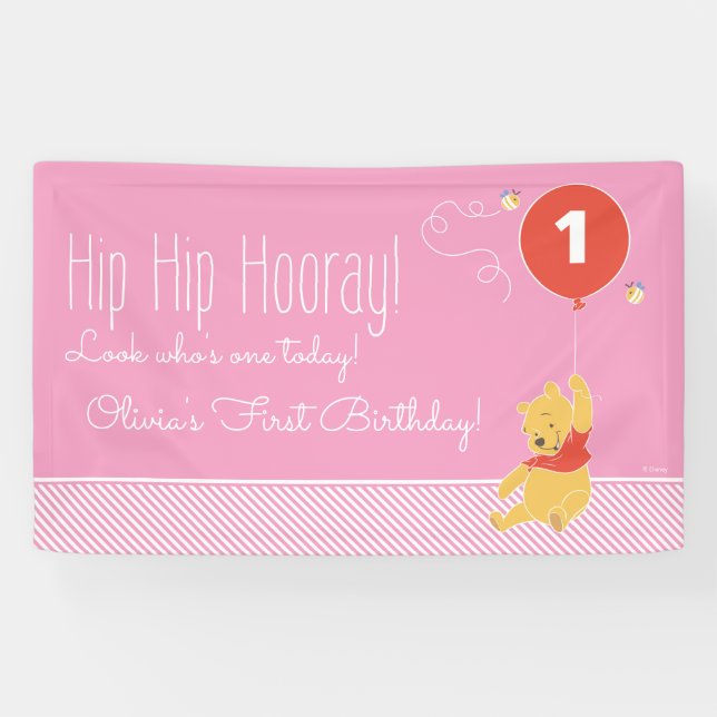 Winnie the Pooh | Baby Girl - First Birthday Banner (Horizontal)