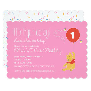 Winnie the Pooh | Baby Girl - First Birthday Card