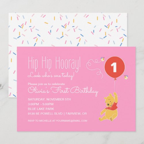Winnie the Pooh | Baby Girl - First Birthday Invitation