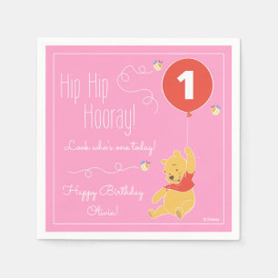 Winnie the Pooh Baby Girl - First Birthday Paper Napkins