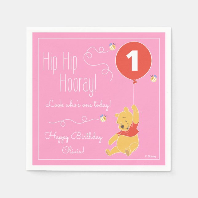 Winnie the Pooh | Baby Girl - First Birthday Paper Napkins (Front)