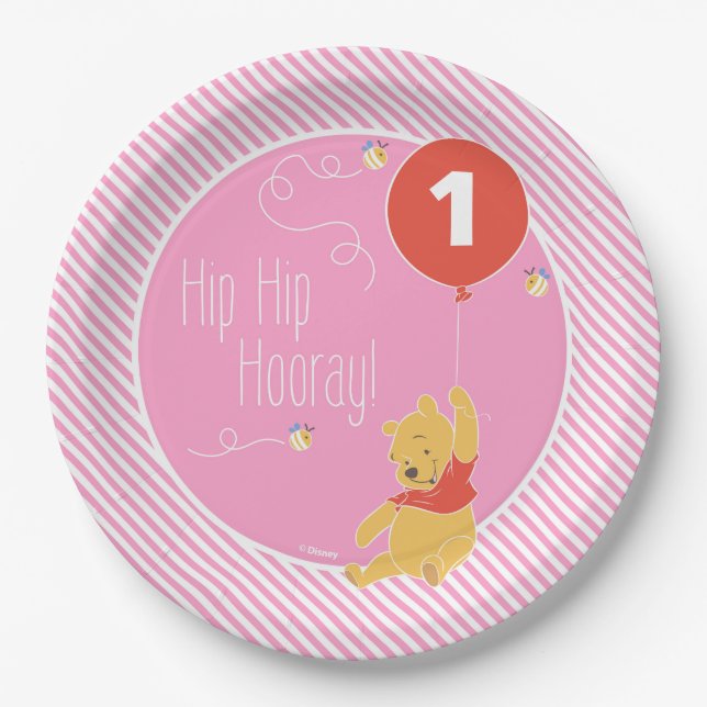 Winnie the Pooh | Baby Girl - First Birthday Paper Plates (Front)