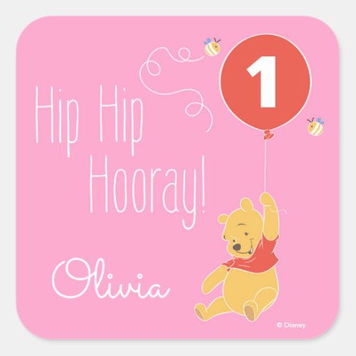 Winnie the Pooh  Baby Girl _ First Birthday Square Sticker