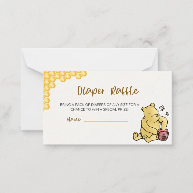 Winnie the Pooh Baby Shower Diaper Raffle Note Card (Front)