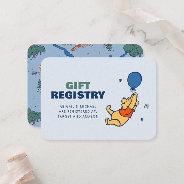 Winnie the Pooh Baby Shower Gift Registry Place Card (Front/Back In Situ)