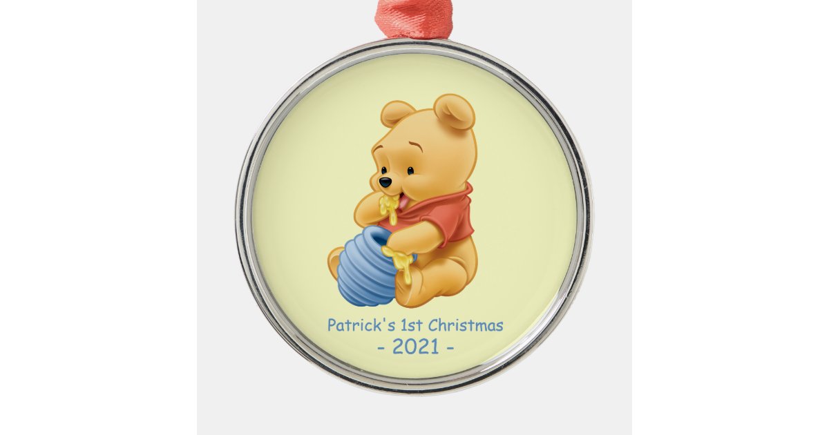 Winnie the Pooh Baby's First Christmas Ceramic O Metal Ornament Zazzle