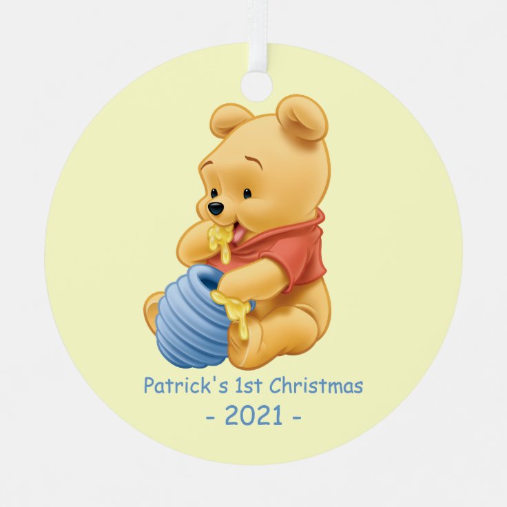 Winnie the Pooh Baby's First Christmas Metal Ornament Zazzle