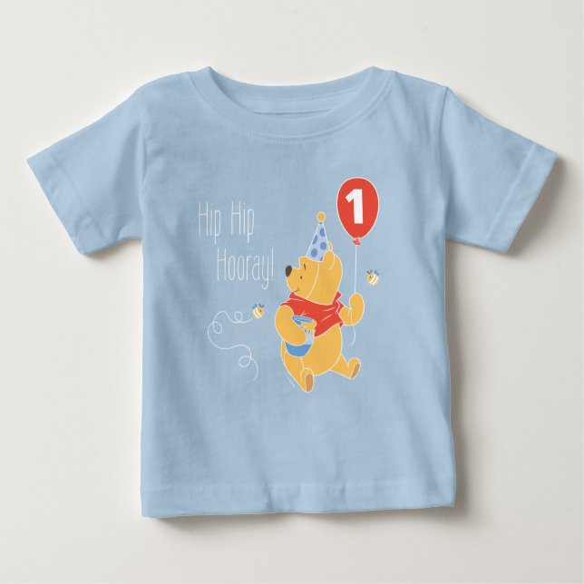 Winnie the Pooh Balloon | Boy - First Birthday Baby T-Shirt (Front)