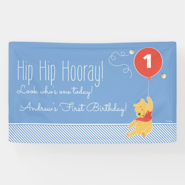 Winnie the Pooh Balloon | Boy - First Birthday Banner (Horizontal)