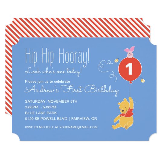 winnie the pooh balloon boy first birthday invitation zazzle com