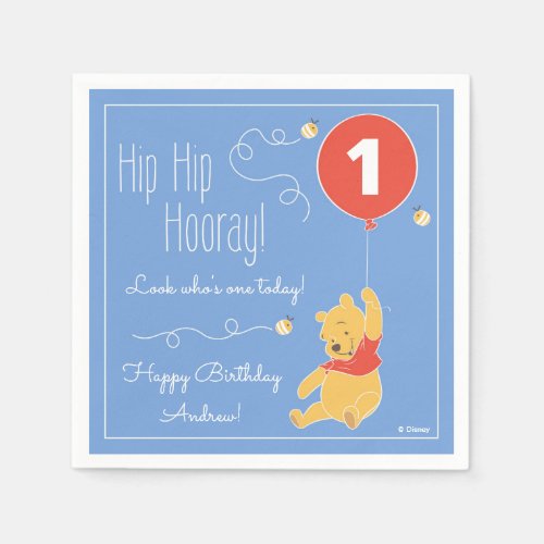 Winnie the Pooh Balloon  Boy _ First Birthday Paper Napkins