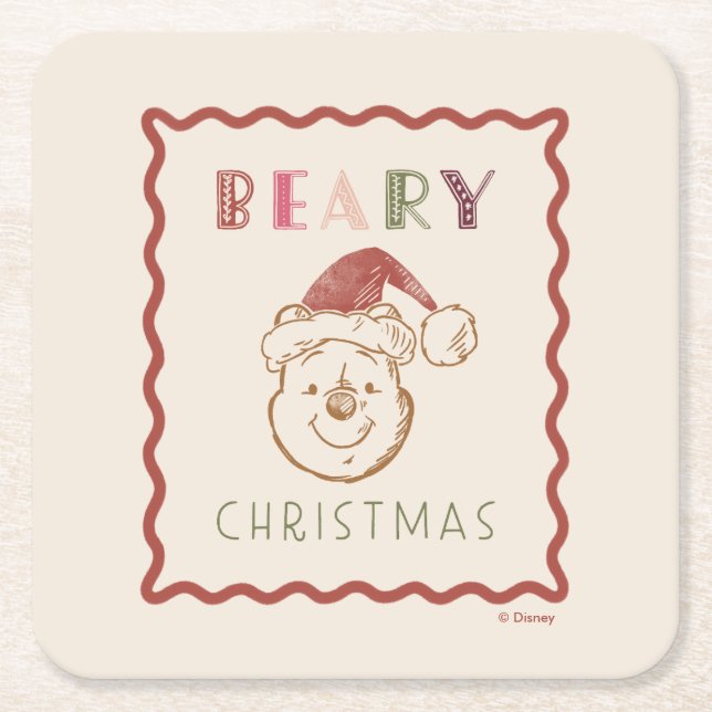 Winnie the Pooh | Beary Christmas Square Paper Coaster (Front)