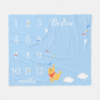 Winnie the Pooh | Blue Baby Monthly Milestone Fleece Blanket