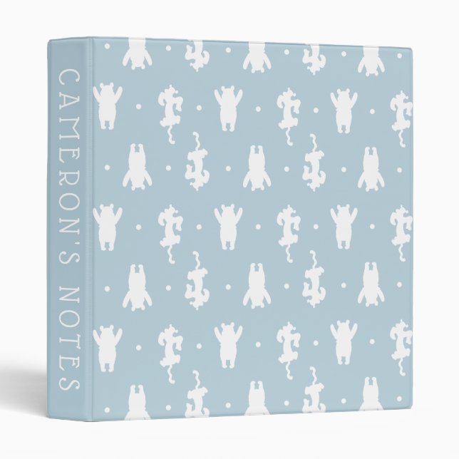 Winnie the Pooh | Blue Pastel Polka Dot Pattern 3 Ring Binder (Front/Spine)