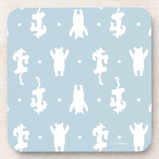 Winnie the Pooh | Blue Pastel Polka Dot Pattern Beverage Coaster (Front)