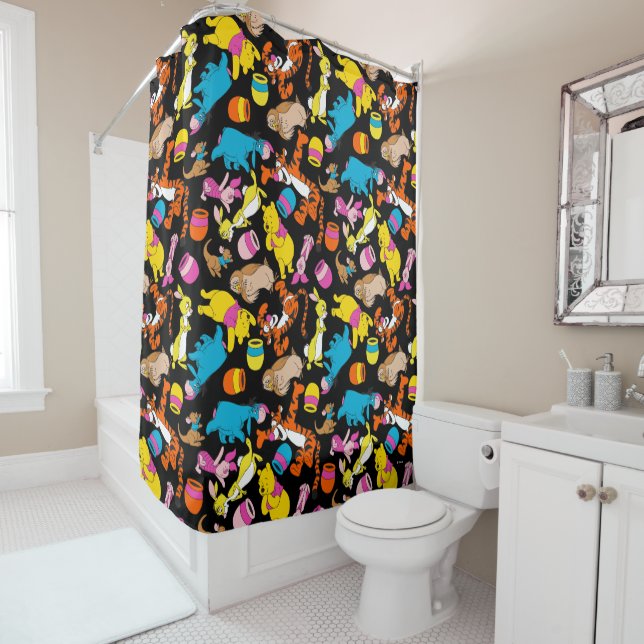 Winnie the Pooh | Bright Friends Pattern Shower Curtain (In Situ)