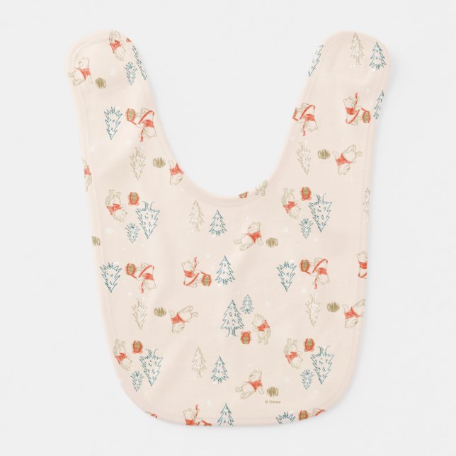 Winnie the Pooh Christmas Honey Pot Pattern Baby Bib (Front)