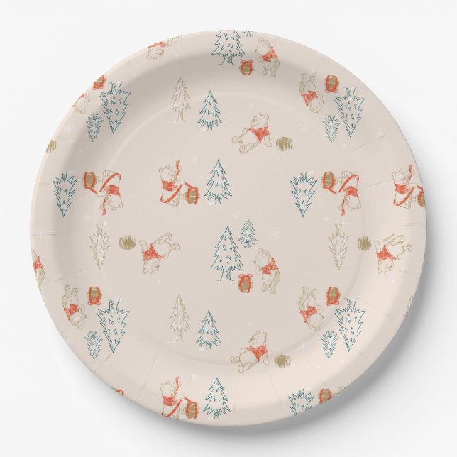 Winnie the Pooh Christmas Honey Pot Pattern Paper Plates (Front)