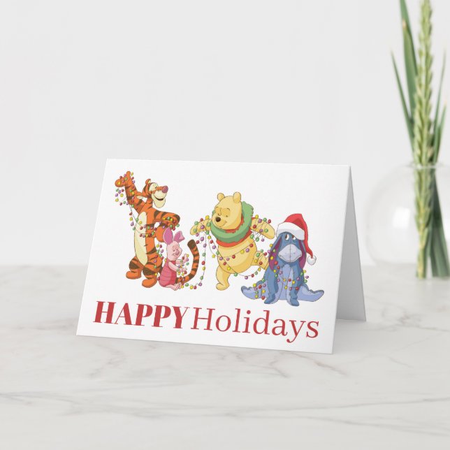 Winnie the Pooh | Christmas Lights Holiday Card (Front)