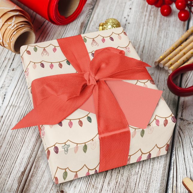 Winnie the Pooh Christmas Lights Pattern Wrapping Paper (Wrapped gift)