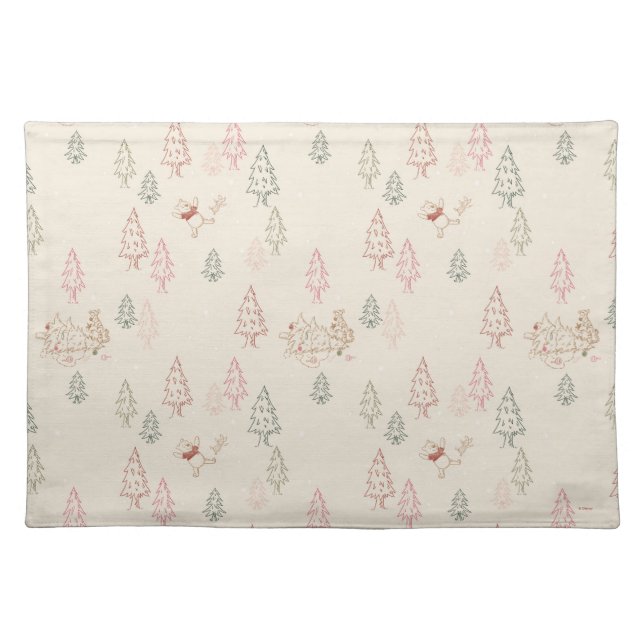 Winnie the Pooh Christmas Tree Pattern Cloth Placemat (Front)
