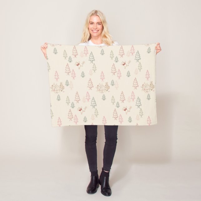 Winnie the Pooh Christmas Tree Pattern Fleece Blanket (In Situ)