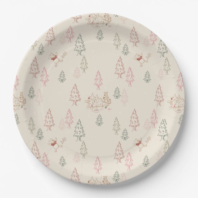Winnie the Pooh Christmas Tree Pattern Paper Plates (Front)