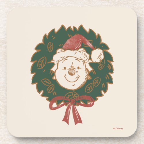 Winnie the Pooh Christmas Wreath Beverage Coaster