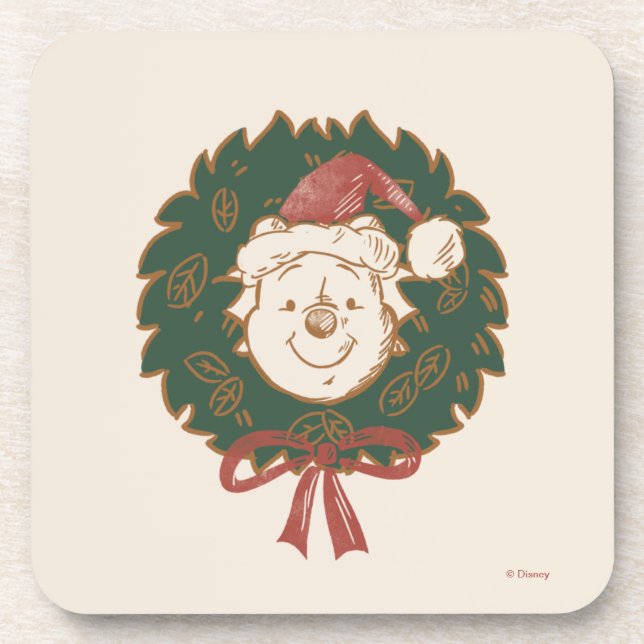 Winnie the Pooh Christmas Wreath Beverage Coaster (Front)