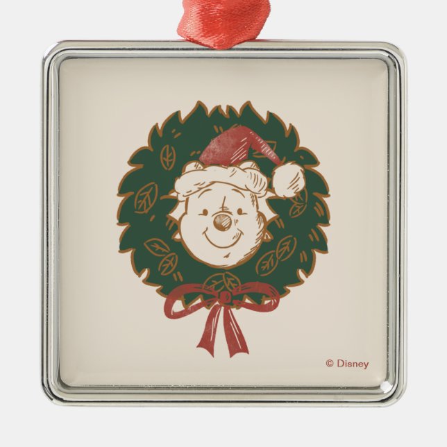 Winnie the Pooh Christmas Wreath Metal Ornament (Front)