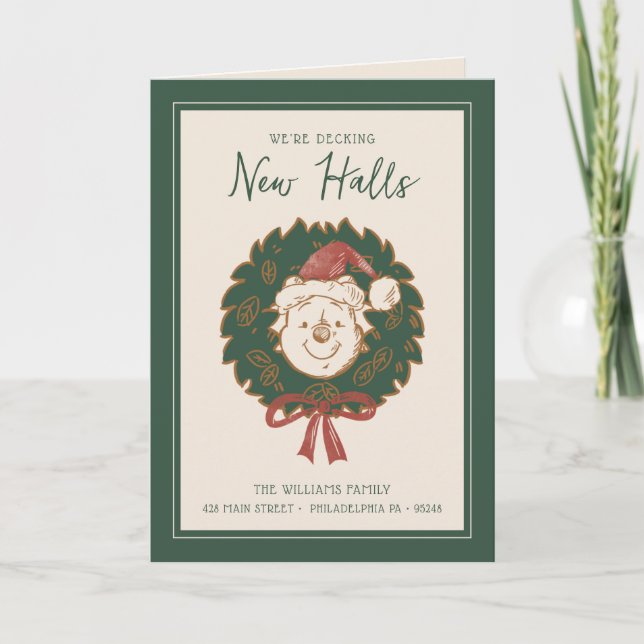 Winnie the Pooh Christmas Wreath | New Address Holiday Card (Front)