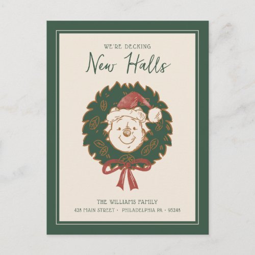 Winnie the Pooh Christmas Wreath  New Address Holiday Postcard