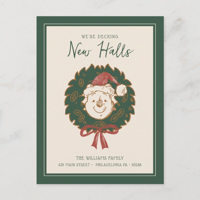 Winnie the Pooh Christmas Wreath | New Address Holiday Postcard (Front)