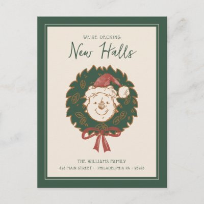 Winnie the Pooh Christmas Wreath | New Address Holiday Postcard