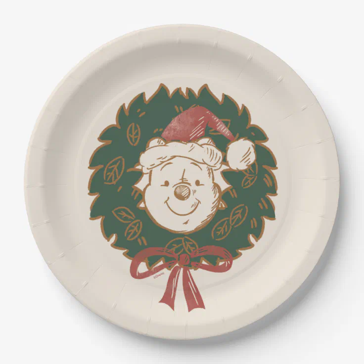 Winnie the Pooh Christmas Wreath Paper Plates | Zazzle