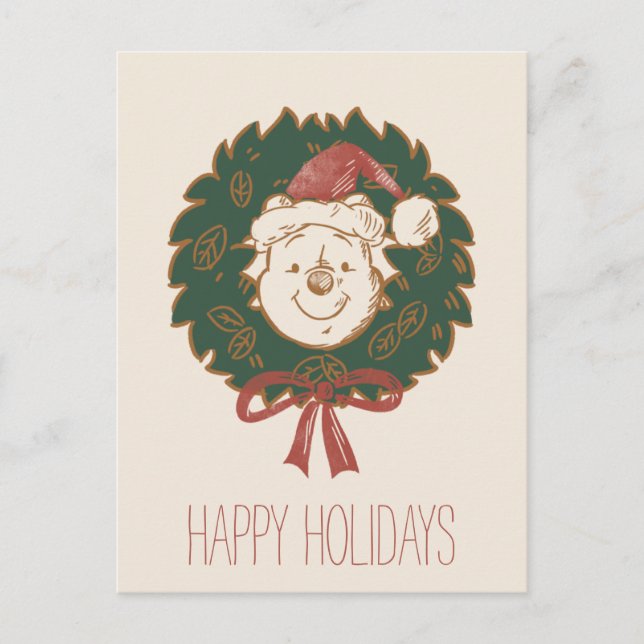 Winnie the Pooh Christmas Wreath Postcard (Front)