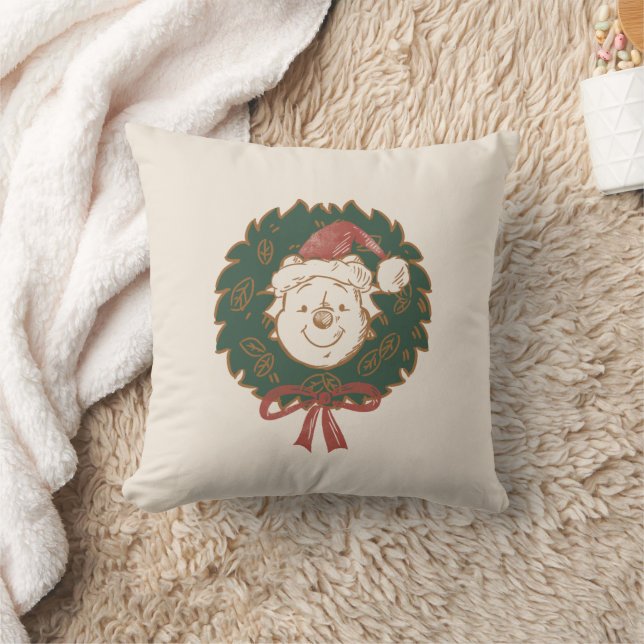 Winnie the Pooh Christmas Wreath Throw Pillow (Blanket)