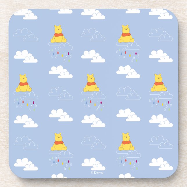 Winnie the Pooh | Cloudy Raindrop Pattern Beverage Coaster (Front)