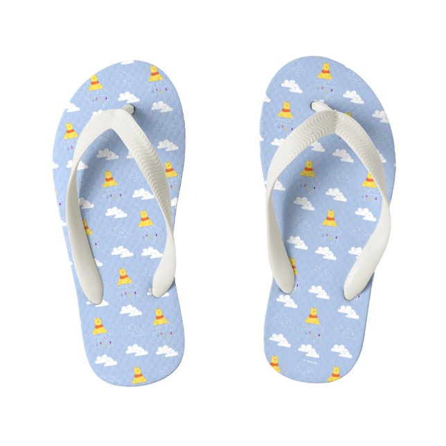 Winnie the Pooh | Cloudy Raindrop Pattern Kid's Flip Flops (Footbed)