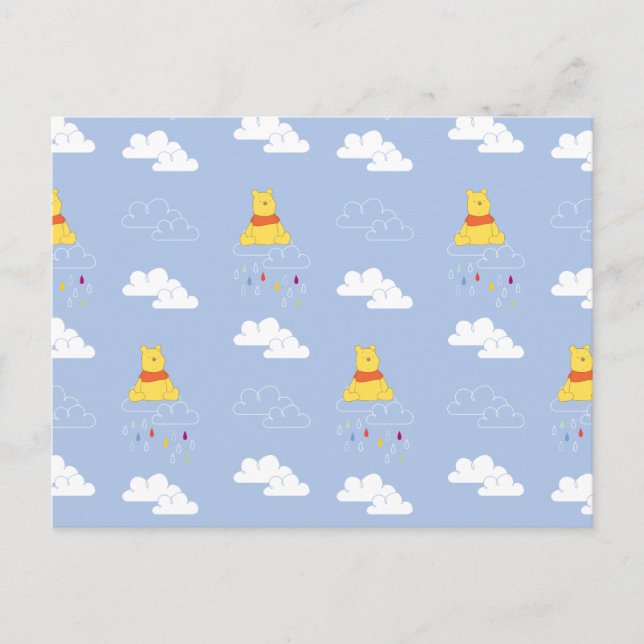 Winnie the Pooh | Cloudy Raindrop Pattern Postcard (Front)