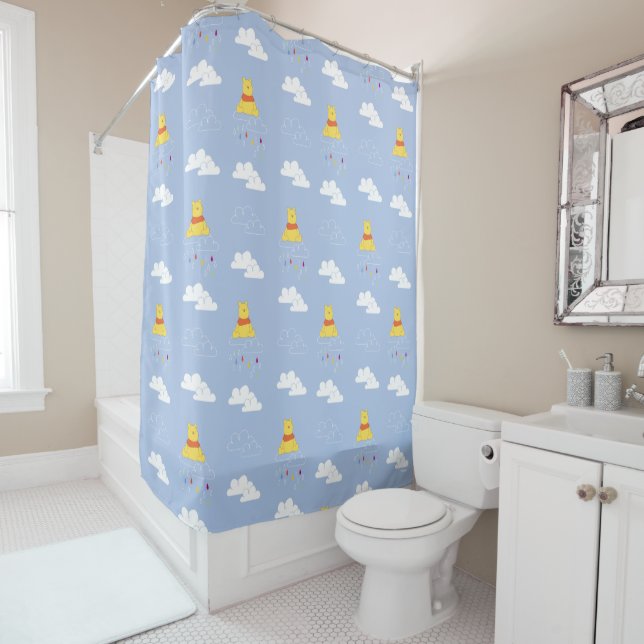 Winnie the Pooh | Cloudy Raindrop Pattern Shower Curtain (In Situ)