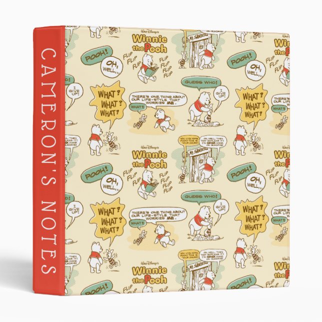 Winnie the Pooh | Comic Strip Style Pattern 3 Ring Binder (Front/Spine)