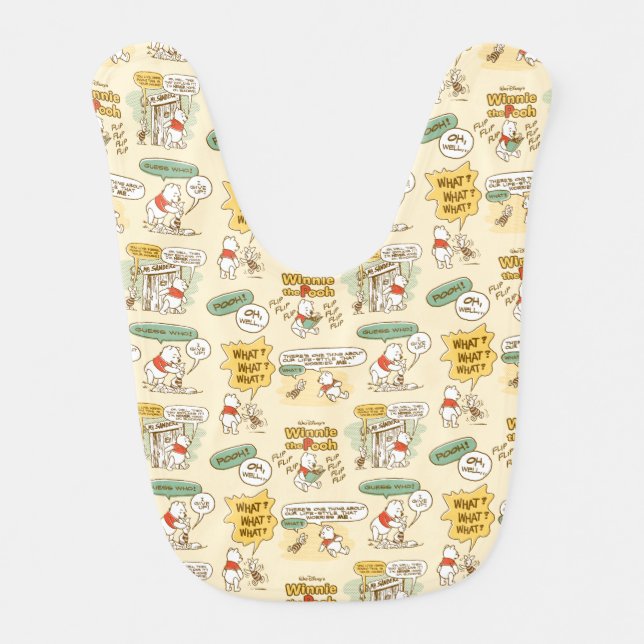 Winnie the Pooh | Comic Strip Style Pattern Baby Bib (Front)