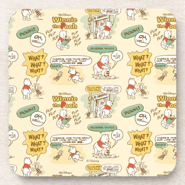 Winnie the Pooh | Comic Strip Style Pattern Beverage Coaster (Front)