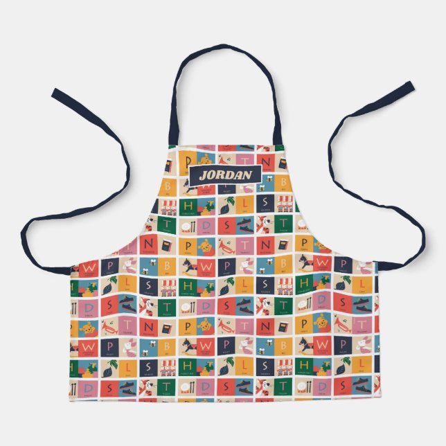 Winnie the Pooh | Cute Block Alphabet Pattern Apron (Front)