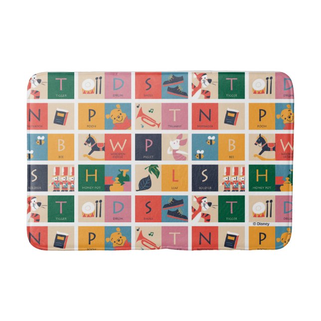 Winnie the Pooh | Cute Block Alphabet Pattern Bath Mat (Front)