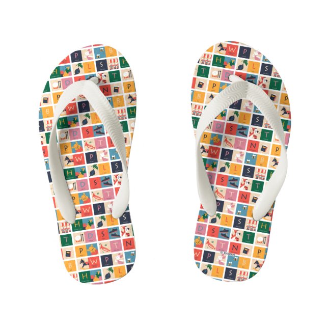 Winnie the Pooh | Cute Block Alphabet Pattern Kid's Flip Flops (Footbed)