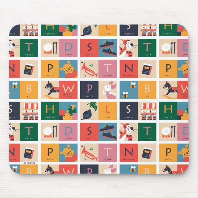 Winnie the Pooh | Cute Block Alphabet Pattern Mouse Pad (Front)